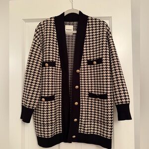 Sandro Black and Cream Houndstooth Cardigan